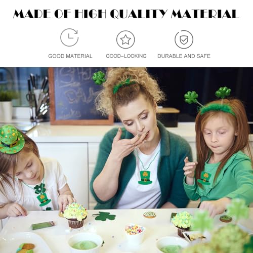 3pcs St Patrick's Day Shamrock Necklaces Lightweight Plastic Decorative round Beads Necklace Set for Birthday Parties and Festival Accessories
