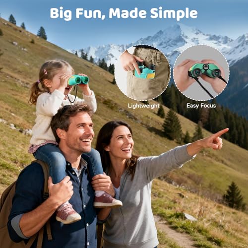 Aurosports 15x25 Compact Binoculars for Kids with Bird Guide Book, Green