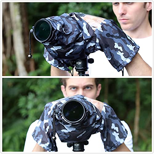 Camouflage Dual Sleeves Rain Cover + Long Rain Cover :Camera Raincoat Dust Proof Protector for Birding on Canon Nikon Camera