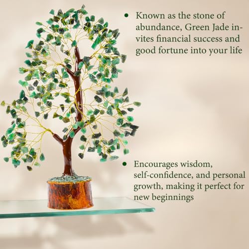 ANAYA AGATE Green Jade Crystal Trees for Home Decor, Office Desk Decoration, Chakra Healing Crystals and Stone for Positive Energy, Money, Good Luck, Tree of Life Spiritual for Women and Mom Green Jade Golden Wire