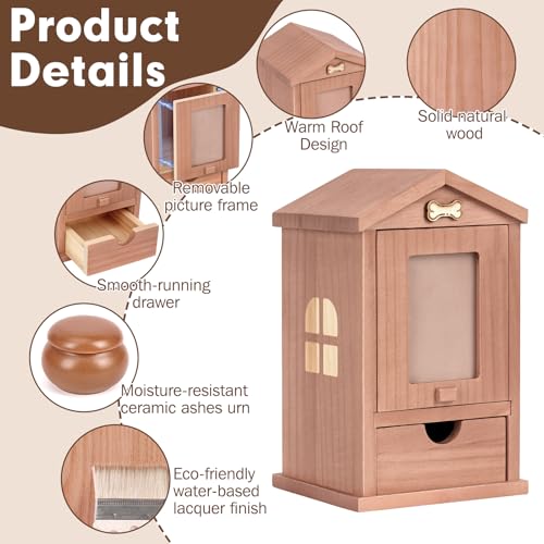 Pet Ashes Box, Wooden Dog Urn with Movable Photo Frame