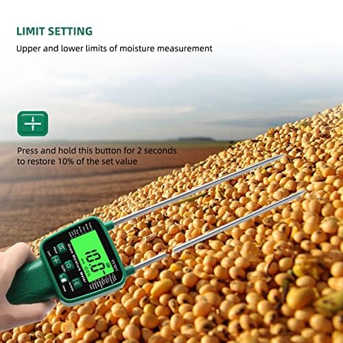 [Australia - AusPower] - Pwshymi Grain Moisture Tester with Probe, Digital Grain Tester, Auto Shutdown Wheat Meter Easy Portable Backlight Voice Broadcast for Monitoring and Ensuring Optimal Dry Food Quality 