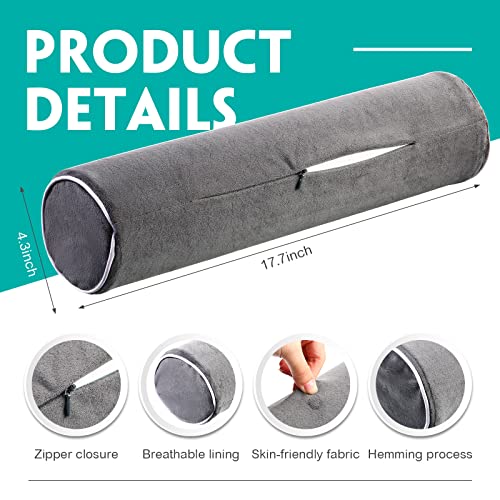 Maitys 2 Pack Neck Roll Pillows 17.7 x 4.3 Inch Memory Foam Bolster Pillows Bolster Pillow Round, Washable Cover for Neck Back Leg Support, Travel Office Bed Cylinder Pillow, Grey