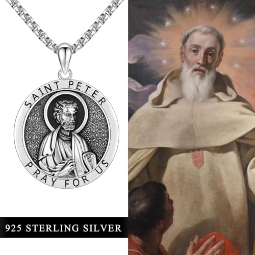 Religious Necklace for Men 925 Sterling Silver Religious Pendant Religious Jewellery Gifts for Talisman Amulet Saint Peter