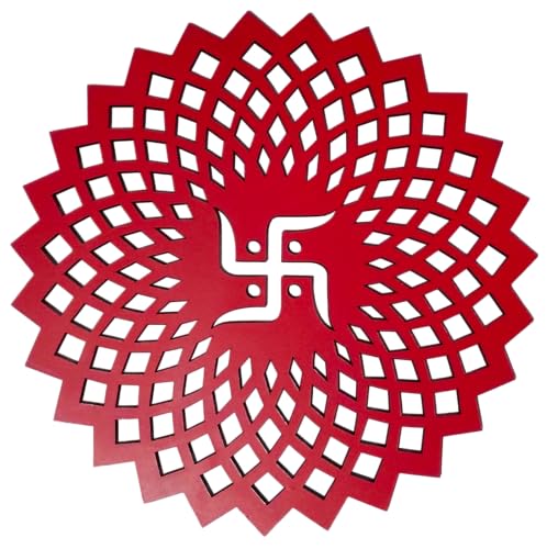 15x15cm Red Round Decorative Wall Art Mdf Wooden Chakra For Temple, Living Room, Bedroom, Office, Hotel, Home Decor Items, Gift Item, Mandala Wall Hanging For House Decoration GEOMETRY -RED 15*15 cm