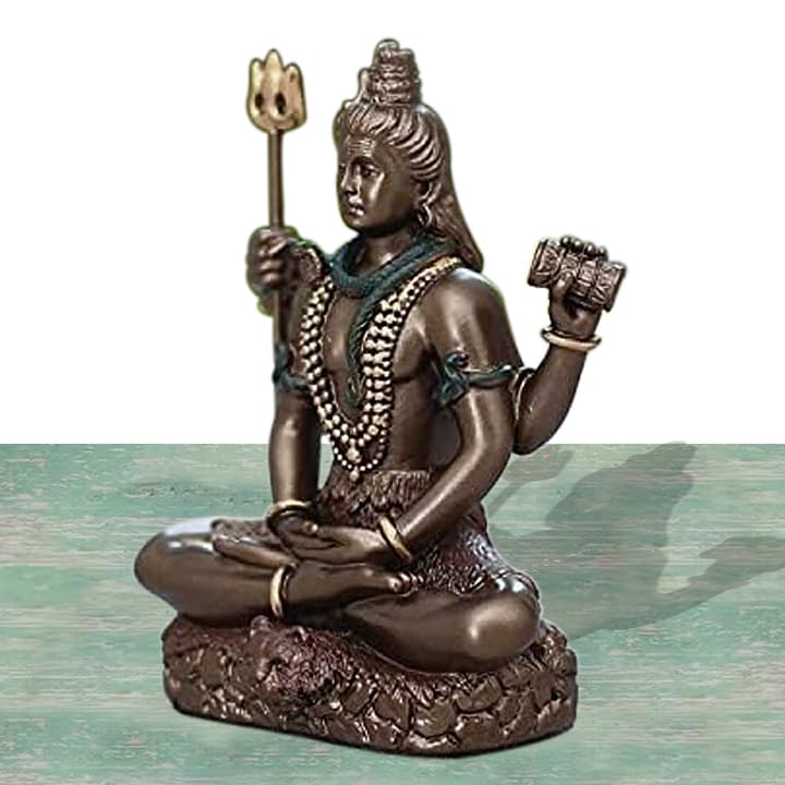 Mediating Shiva Mini Statue 3 Inches - Detailed Resin Figurine, Antique Bronze Finish Idol for Home-Office, Car Dashboard (Shiva Ji)