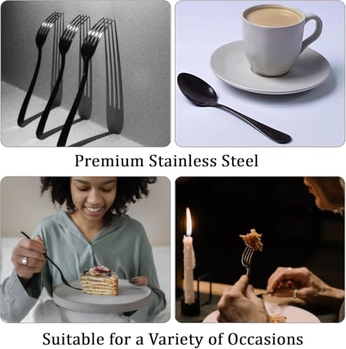 Set of 24 black stainless steel serving spoons and forks from Anboliwb, sleek and modern silverware for dining and entertaining.