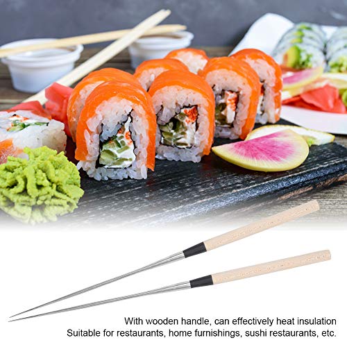 Sushi Chopsticks, Stainless Steel Japanese Chopsticks with Wood Handle, 12in Long, for Hotpot Noodles, Chef's Plating Tools, Reusable Moribashi Chopsticks L