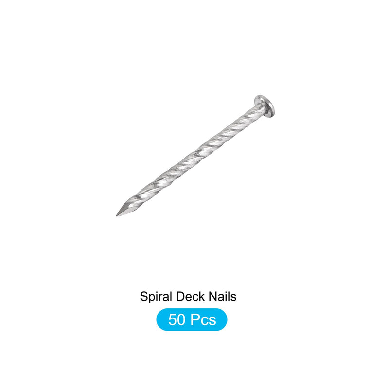 [Australia - AusPower] - Fence Deck Nails (51mmx3mm) 50Pcs, 304 Stainless Steel Spiral Shank Deck Nail - for House Repairing, Wall, Floor, Silver 