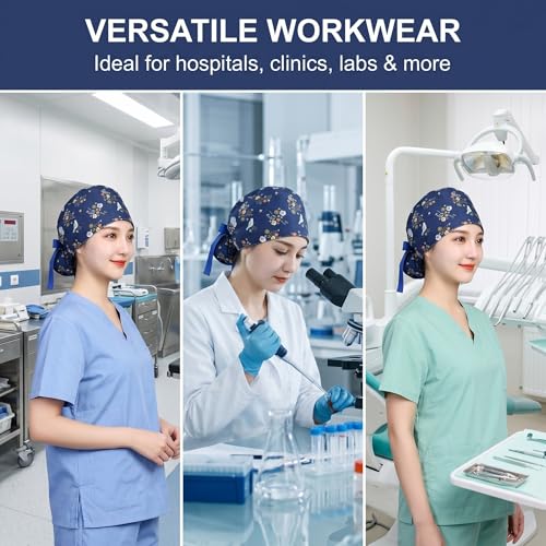 Women's surgical cap with buttons for long hair, adjustable cotton work cap, breathable surgical cap, doctor's cap for hospital, clinic, laboratory, one size