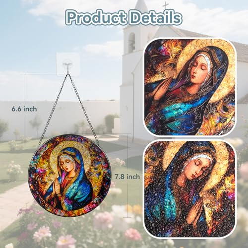Mother Mary Suncatcher Stained Glass Window Hanging Mother Mary 7.8x7.8 IN