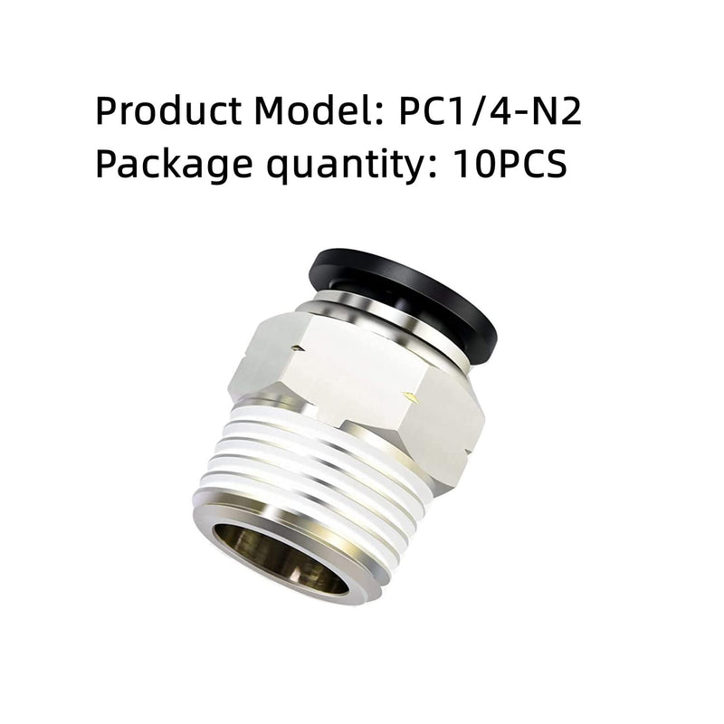 [Australia - AusPower] - PNEUMATIC Push to Connect Fitting 1/4 Inch Tube OD x 1/4 Inch NPT Thread Male Straight Connector Air Fittings Black PC1/4-N2(Pack of 10) 1/4" OD X 1/4" MNPT 