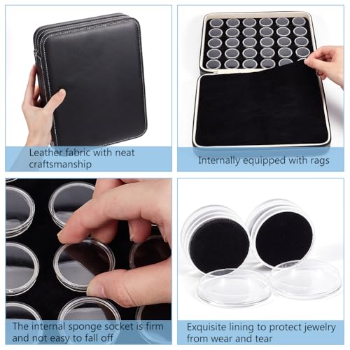 BENECREAT 60 Pcs Closeable Gemstone Collection Storage Box with Foam Insert, 1.2x0.6 Inch Plastic Gem Jars, Display Tray Set for Loose Diamond Collectibles Crystal, Diamond Display Case Black