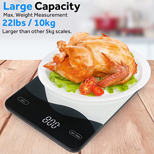 Chargeable Digital Kitchen Food Scale - AIMILAR LED Display 22lb Food Weight Scales for Baking Cooking USB-C Rechargeable Ounces and Grams 1g/0.1oz Tempered Glass XX