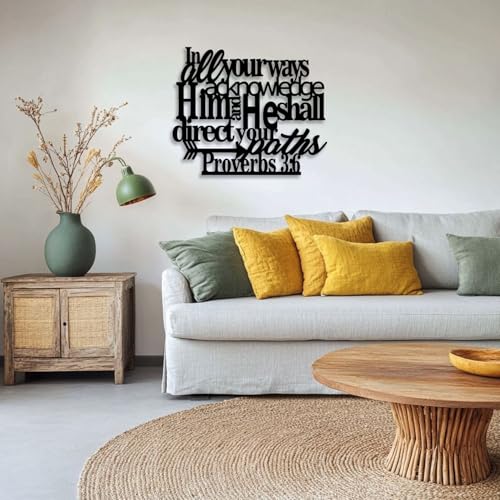 LIYOUYA Proverbs 3:6 Metal Wall Decor - Scripture Motivational Christian Inspirational Decor Black Wall Art Home Decor for Living Room, Bedroom, Study, Dining Room (Black)