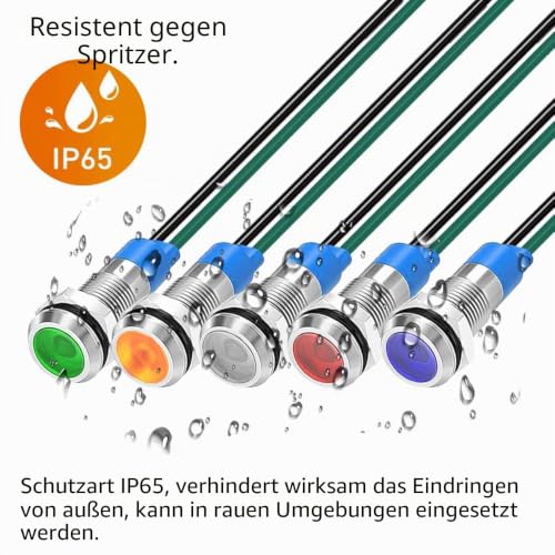 Gebildet Pack of 5 8 mm 3V-4.5V-5V-6V-7.5V-9V LED Metal Indicator Light Waterproof Signal Lamp Pilot Dash with Wire (Red) Red (8 Mm)