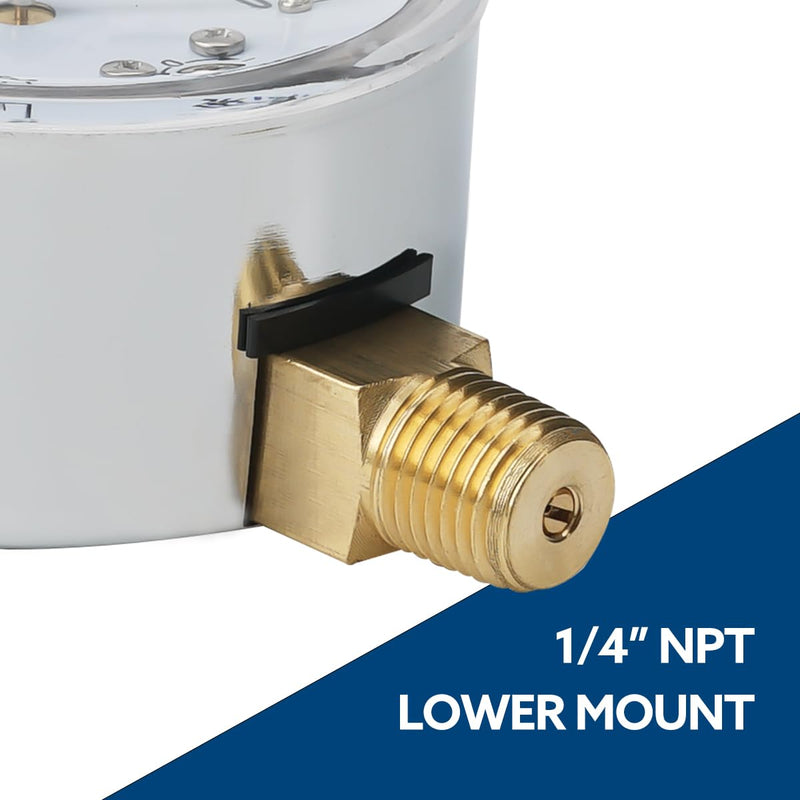 [Australia - AusPower] - 0-30 Inches of Water Column Gauge, Low Pressure Capsule Gauge, 2-1/2" Dial Size, 1/4" NPT Lower Mount, Zero Adjustment, for Air Water Gas Pressure Test 0-30inH2O 