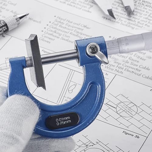 Outside Micrometer 0.01 mm Resolution, Measuring Range 0-25 mm, High Precision Measurement Micrometer Metric Outdoor Brake Caliper with Zero Point Adjustment Wrench Outside micrometer set, 1 piece