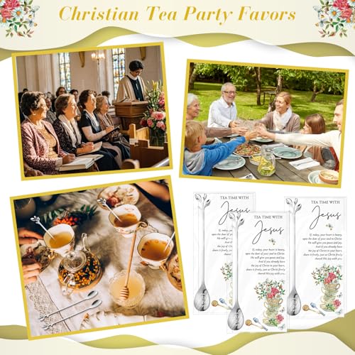 30 Sets Tea Party Favors Sisters in Christ Teaspoons with Prayer Cards 6.5" Coffee Spoons Souvenirs for Tea Party Church Christmas Family Reunion Gifts Silver 30