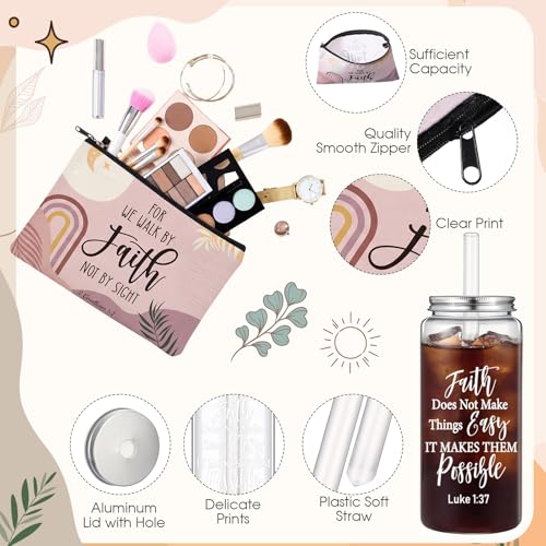 Mimorou 30 Pcs Bulk Christian Gifts for Women 13.5 oz Bible Verse Plastic Tumblers with Lids Straws Religious Socks Boho Cosmetic Bags Notepads Scripture Keychains Church Favors Christmas Faith Gifts