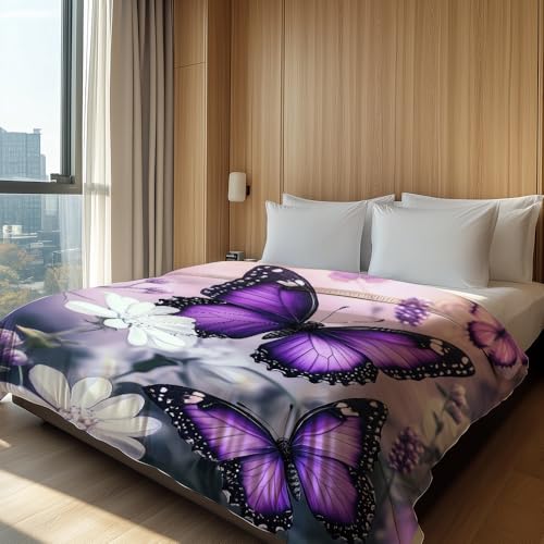 Butterfly Throw Blanket for Women Butterfly Floral Blanket Romantic Gifts Warm Soft Flannel for Girls Boys Women Teens Adults Bed Sofa Couch (50 in x 60 in) Butterfly - 4 50 in x 60 in