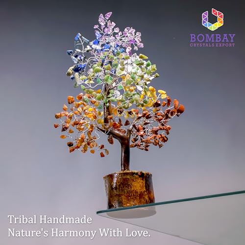 7 Chakra Crystal Tree of Life – Handmade Healing Gemstone Bonsai for Positive Energy, Prosperity & Home Décor – Good Luck Gift for Women, Mom, Office & Living Room Accent 7 Chakra Silver Wire