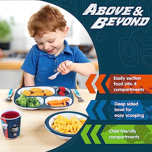 Octonauts blue explorer dinnerware set for kids includes divided plate and bowl, perfect for young children’s flatware needs.