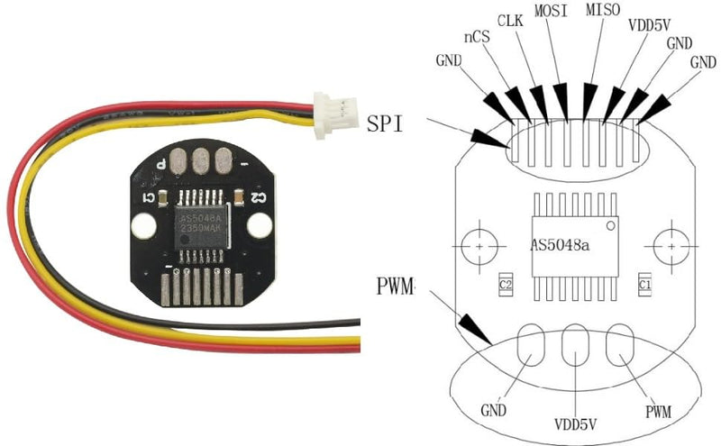 [Australia - AusPower] - AS5048A Magnetic Encoder PWM and SPI Interface 14bit High Precision Magnetic Induction Angle Measurement Sensor Module Board 