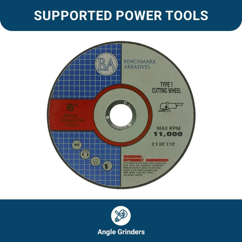 [Australia - AusPower] - Benchmark Abrasives 6" Aluminum Oxide Quality Thin Cut Off Wheel for Metal and Stainless Steel .045" Thick 7/8" Arbor, Angle Grinder Wheel, Grinder Cutting Wheel - 25 Pack 6" | 25 Count 