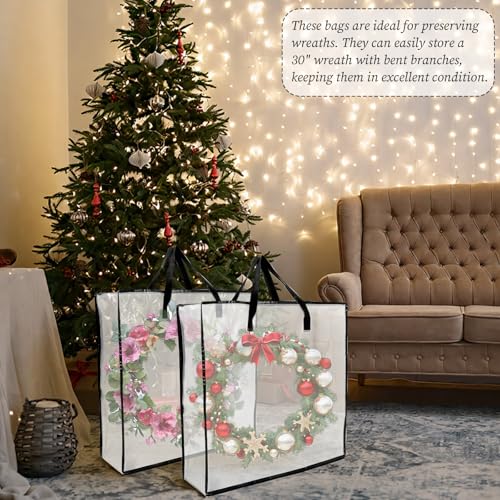 5 Pack Moving Bags, Wreath Storage Bag, Garland Container, Clear Storage Bags with Handles and Zippers Moving Bag for College Carrying, Bedding, Gift Organizer, Under the Bed Storages