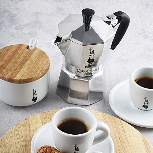 Bialetti Moka Express Italian stovetop espresso maker in natural silver, 6-cup capacity, with classic octagonal design.
