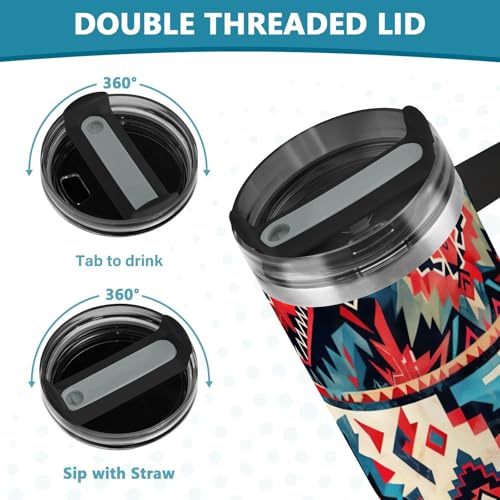 YETTASBIN Aztec 40 oz Tumbler with Handle, Stainless Steel Vacuum Insulated Sports Water Bottle, Leak-proof Travel Coffee Mug Cup with Lid and Straw for Water, Iced Tea or Coffee 40 Ounces