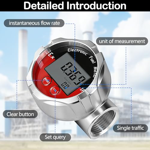 1 Inch Stainless Steel Flow Meter, Electronic Turbine Flow Meter with LCD Display Turbine Meter for Liquid Water, Petrol, Kerosene, Oil