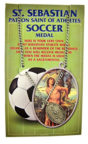 WJH Silver Tone Patron of Sports Saint Sebastian Soccer Athlete Medal, 1 Inch