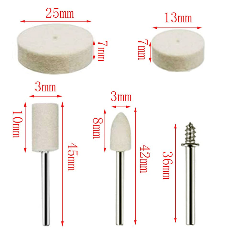 [Australia - AusPower] - Wool Felt Polishing Discs Set of 150 Felt Polishing Pad Rotary Tool with Replacement Shaft Discs for Plastic Glass Metal Jewellery Polishing Cleaning a 