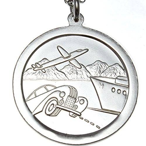 Alexander Castle Reversible 925 Sterling Silver St Christopher Pendant Necklace - 20mm with 18" Sterling Silver Chain & Jewellery Gift Box