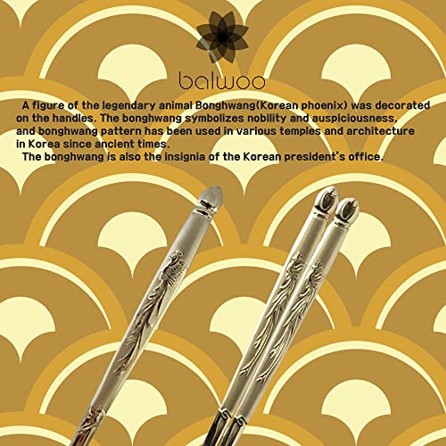 [Made in Korea] Korean Phoenix Design Sticky Rice Spoon Chopsticks Set Gold Titanium Plating 304 Stainless Steel Soup Spoon Ramen Noodle Chopsticks Flatware (2 Sets) 2 Sets