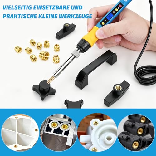400 Pieces Threaded Inserts and Soldering Tips Set, 80W Soldering Iron with Adjustable Temperature of 180-500°C, 7 Soldering Tips, Includes 400 Thread Inserts M2/M2.5/M3/M4/M5/M6/M8 for 3D Printing