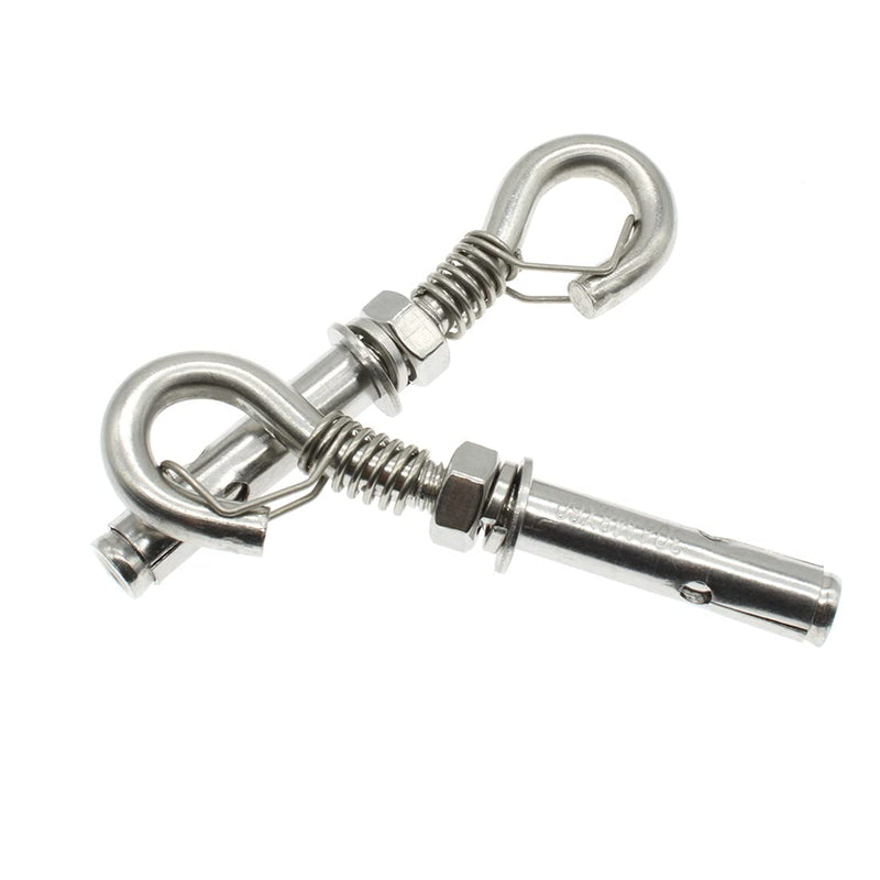 [Australia - AusPower] - 2Pcs Expansion Hook M8 Open Heavy Duty Expansion Screw Hook Anchor Bolt Cup Concrete Brick Hook 304 Stainless Steel (with Spring Buckle) With spring buckle 