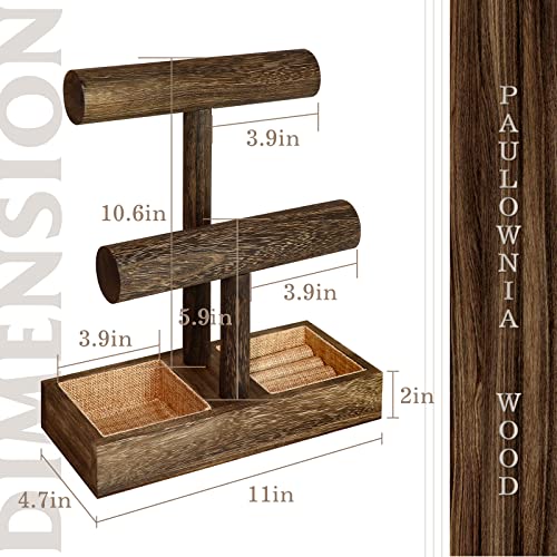LadyRosian 2 Tier Wooden Display Jewelry Accessory Stand Jewelry Bracelet Holder Bangle Watch Necklace Storage Jewelry Box Organizer, (Brown-2 layers) Brown 2-Tier
