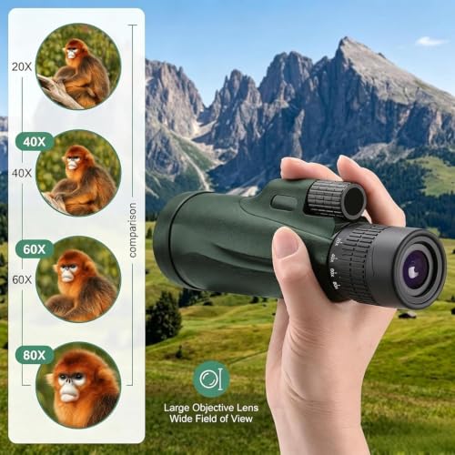 Monocular Telescope 80 x 100 High Powered Monoculars for Adults with Tripod, Monocular for Smartphone Suitable for Bird Watching Larger Vision Monoculars for Adults with BAK4 Prism & FMC Lens Green