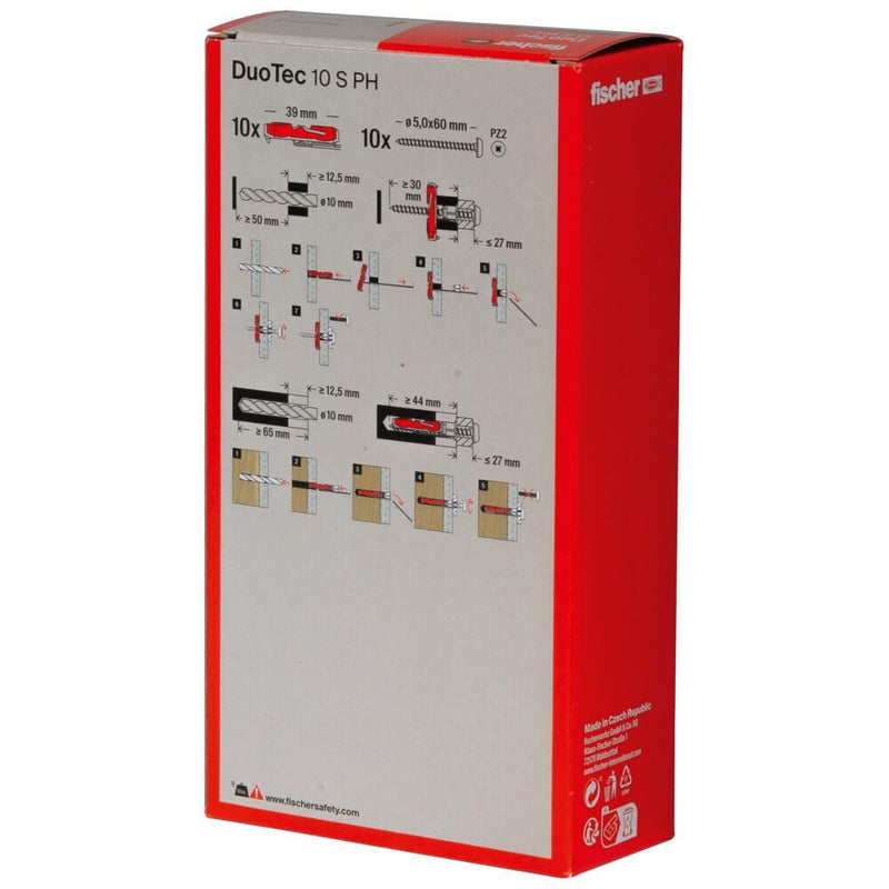 [Australia - AusPower] - fischer DuoTec 25/64" S PH LD, high-quality toggle-plug with panhead screw, 2-component-plug for fastening in plasterboard, gypsum fibreboard, wood, steel & plastic pannels, etc., 10 plugs & 10 screws DuoTec 10 