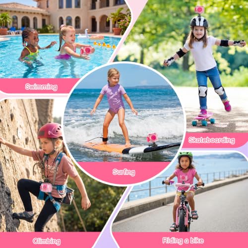 Pool Toy & Kids Underwater Camera - 99FT Waterproof Kid Action Camera 1080P Video&20MP Photo with Flip Lens, Includes 32GB Card for Diving Swimming Beach Snorkeling,Birthday Gift for Girls - GKTZ Pink