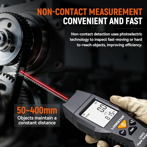 LODESTAR LD373 non-contact digital laser tachometer for motor and fan speed testing, 100–30000 RPM range