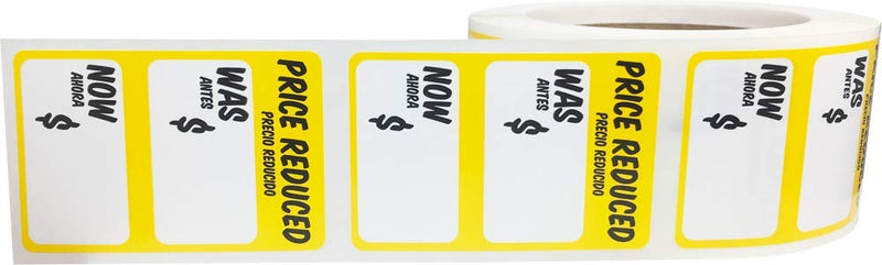 Price Reduced was Now Retail Sale Labels 2 x 3 Inch Rectangle 500 Adhesive Stickers