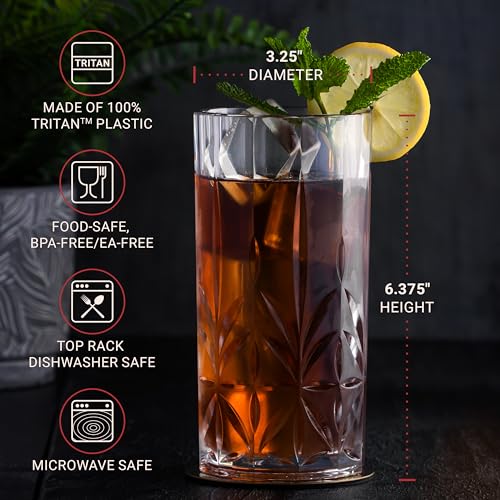 Bravario Unbreakable Plastic Drinking Water Tumblers, Dishwasher Safe 100% Tritan Glasses, BPA-Free Shatterproof Outdoor Highball Drinkware, 18 oz, Set of 4