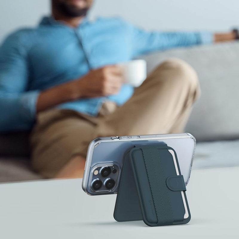 [Australia - AusPower] - Sinjimoru Pull & Eject Magnetic Card Holder, Phone Wallet for Magsafe with Kickstand Compatible with iPhone 15 14 13 12 Series. M-Pull Tab Stand Black 