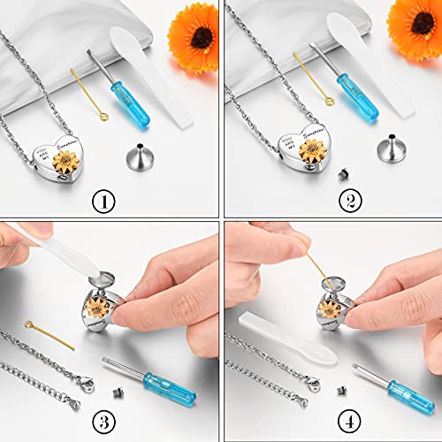 XIUDA Heart Ashes Necklace Urn Necklace with Sunflower You Are My Sunshine Cremation Necklace for Ashes Cremation Jewelry for Human Ashe Memorial Necklace with Flower Silver