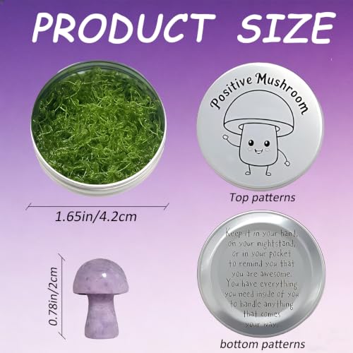 Amethyst Crystal Mushroom in Tin Box, Emotional Support Mushroom Spiritual Gifts for Women, Healing Crystals Home Decoration Gift Set