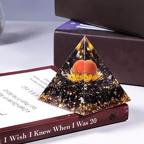 mookaitedecor Carnelian Crystal Sphere Pyramid for Ornament Orange & Golden